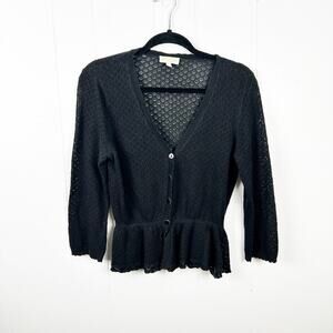 Modcloth Black Eyelet Cardigan with Peplum Hem Large